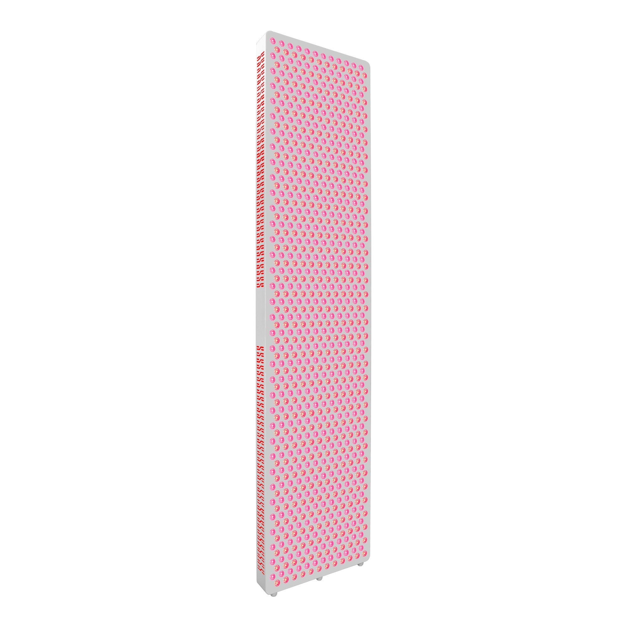 Angled view of the Nicebeam Red Light Therapy Panel Master, showcasing its tall, full-body design with an array of glowing red and near-infrared LEDs. The sleek and modern panel is designed for maximum coverage and efficiency, perfect for professional or home use, set against a clean, white background.
