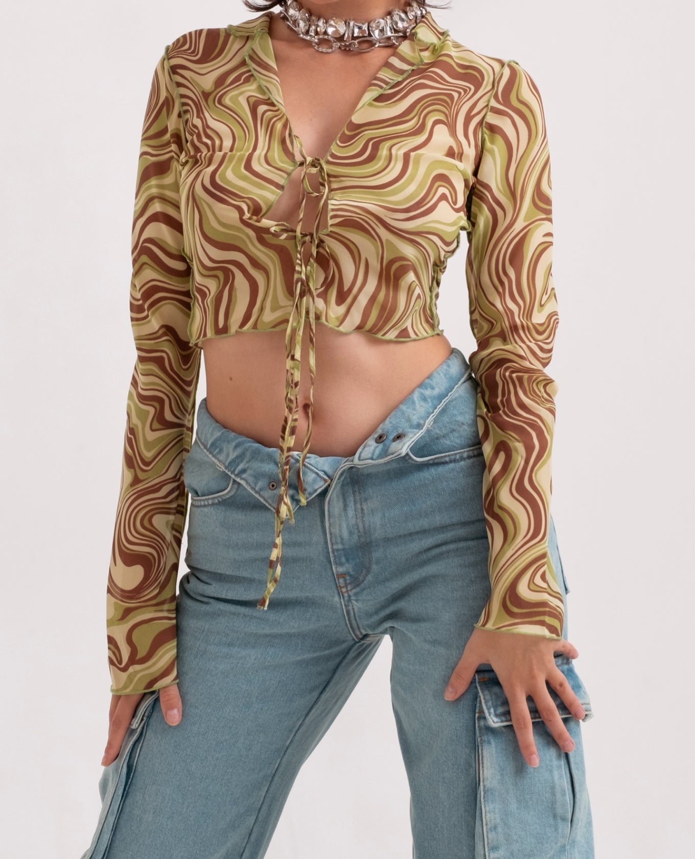 Tie-front chiffon blouse