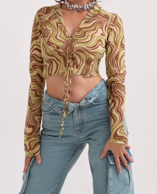 Tie-front chiffon blouse