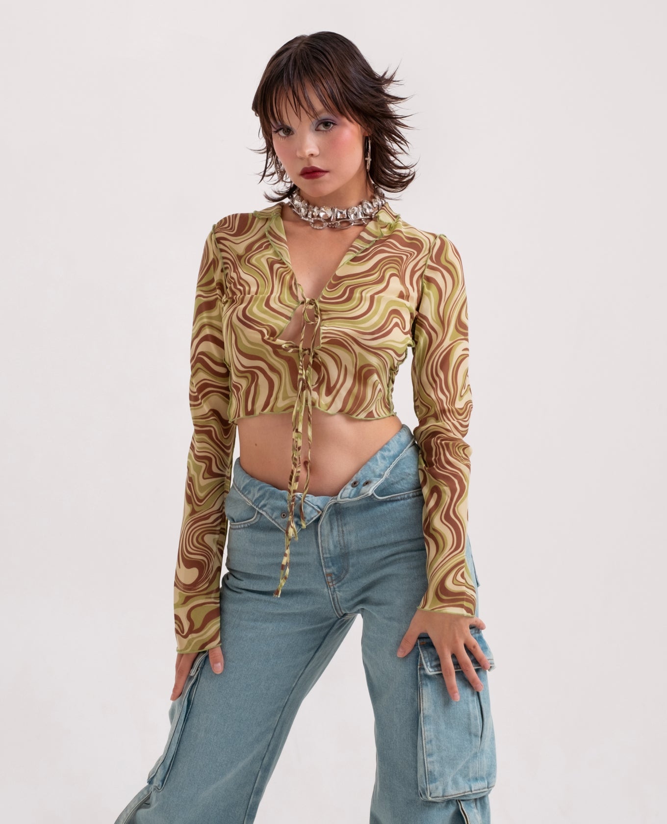 Tie-front chiffon blouse