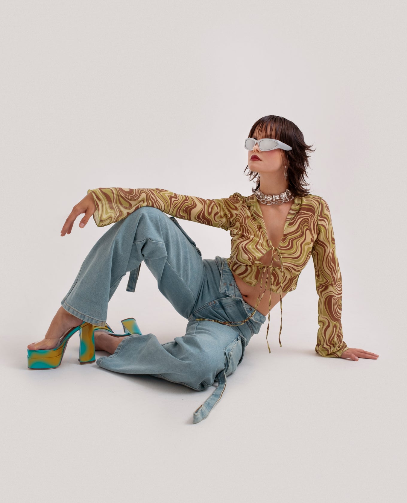 Tie-front chiffon blouse