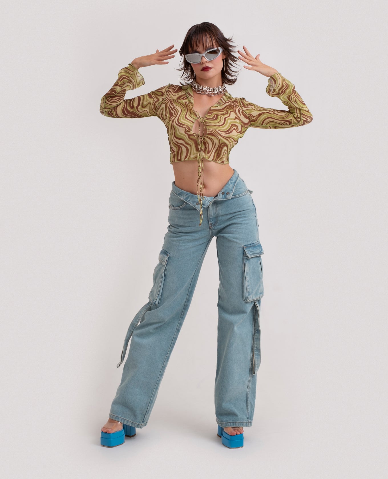 Tie-front chiffon blouse