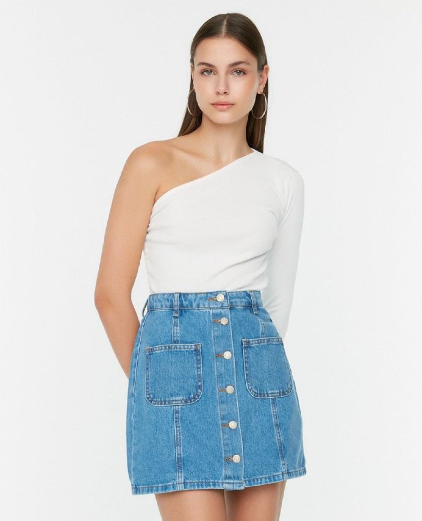 Women Solid A-line Blue Skirt