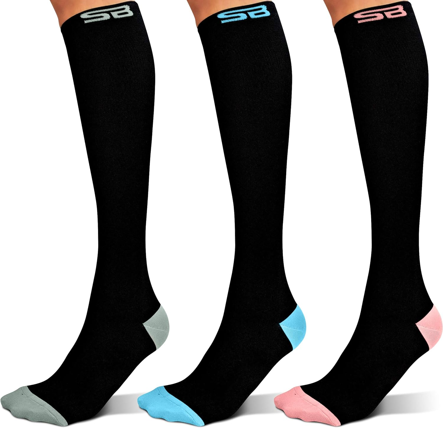 3-Pair Compression Socks (15-20 mmHg)