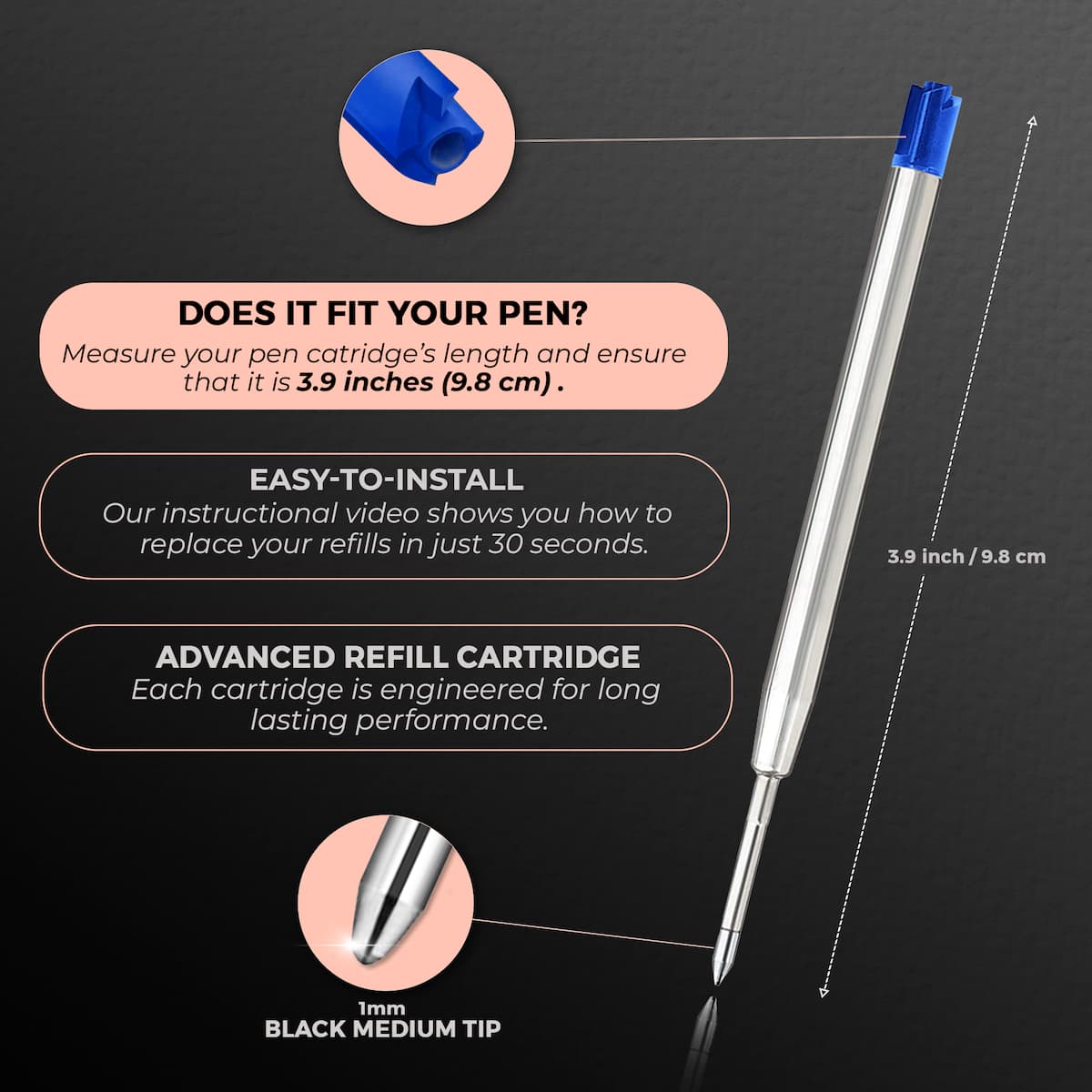 Blue Ballpoint Refills 3.9 inches (6pcs)