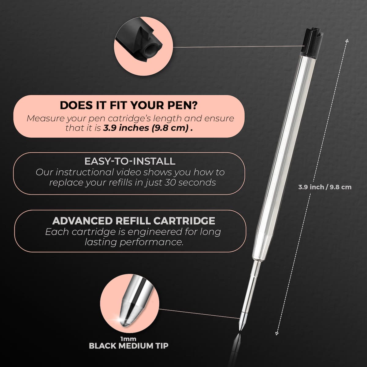 Black Ballpoint Refills 3.9 inches (6pcs)