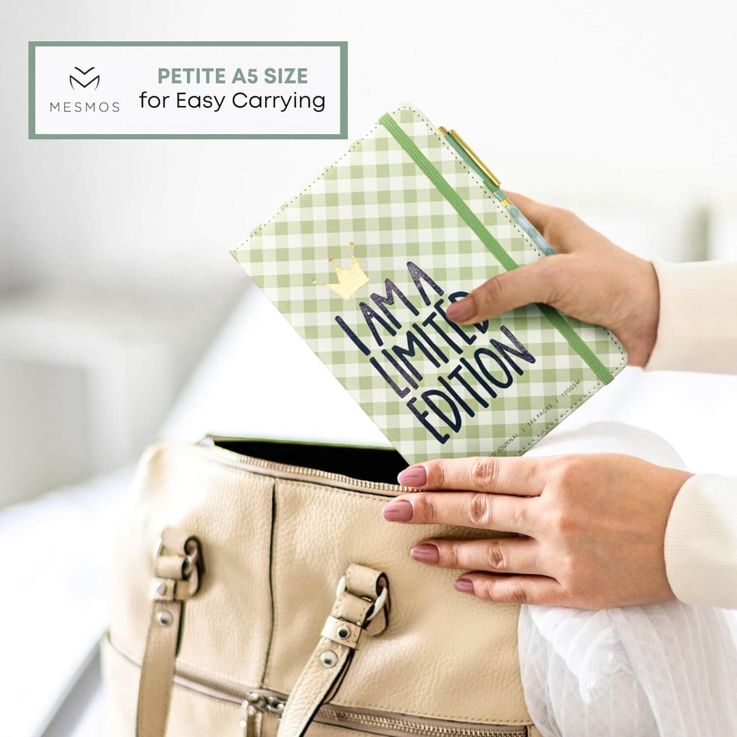 Vegan Leather Journal - Sage Green Gingham