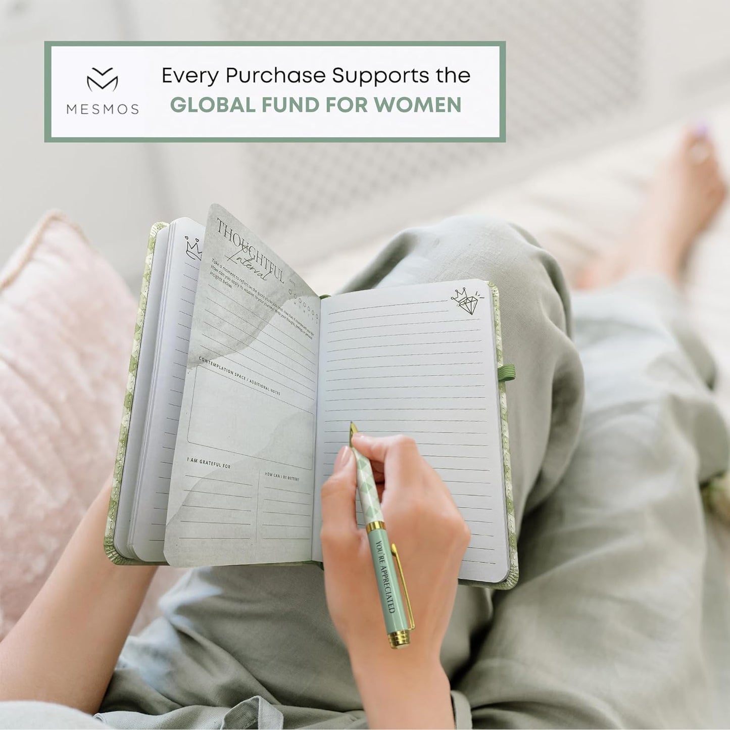 Vegan Leather Journal - Sage Green Gingham