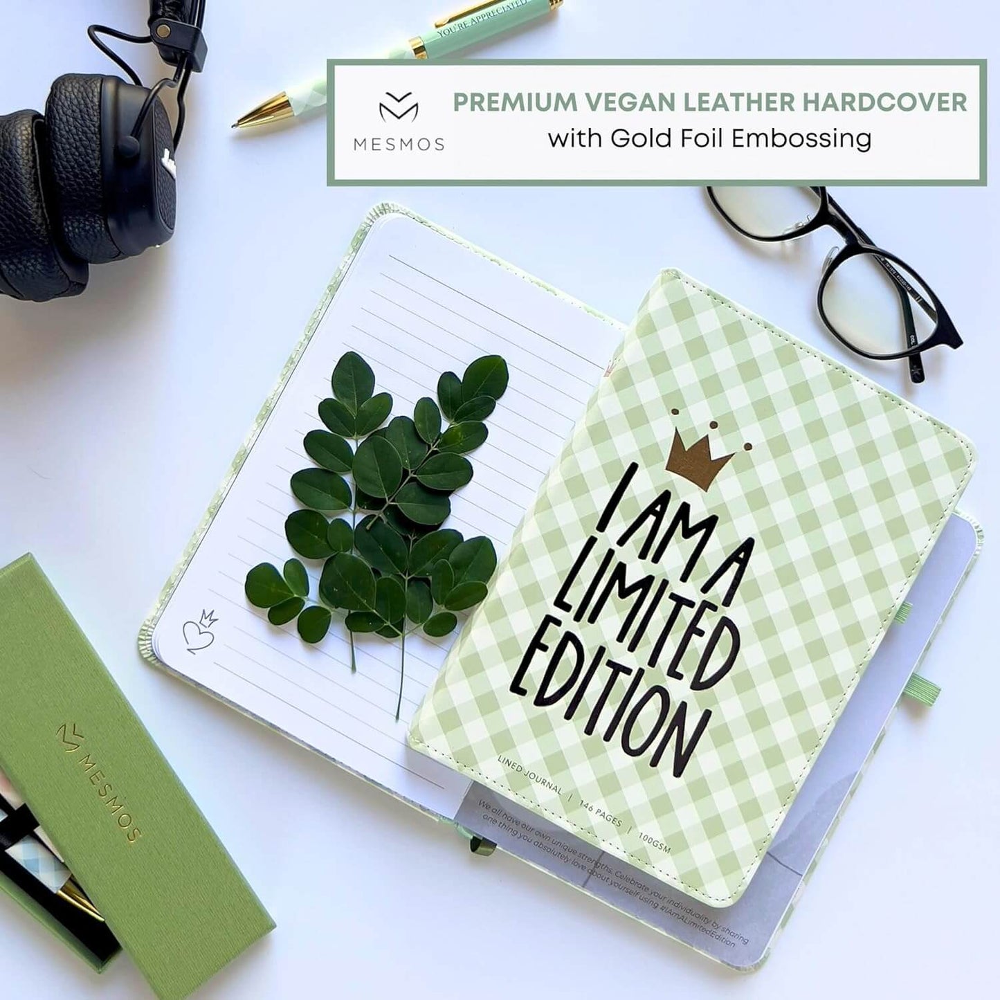 Vegan Leather Journal - Sage Green Gingham