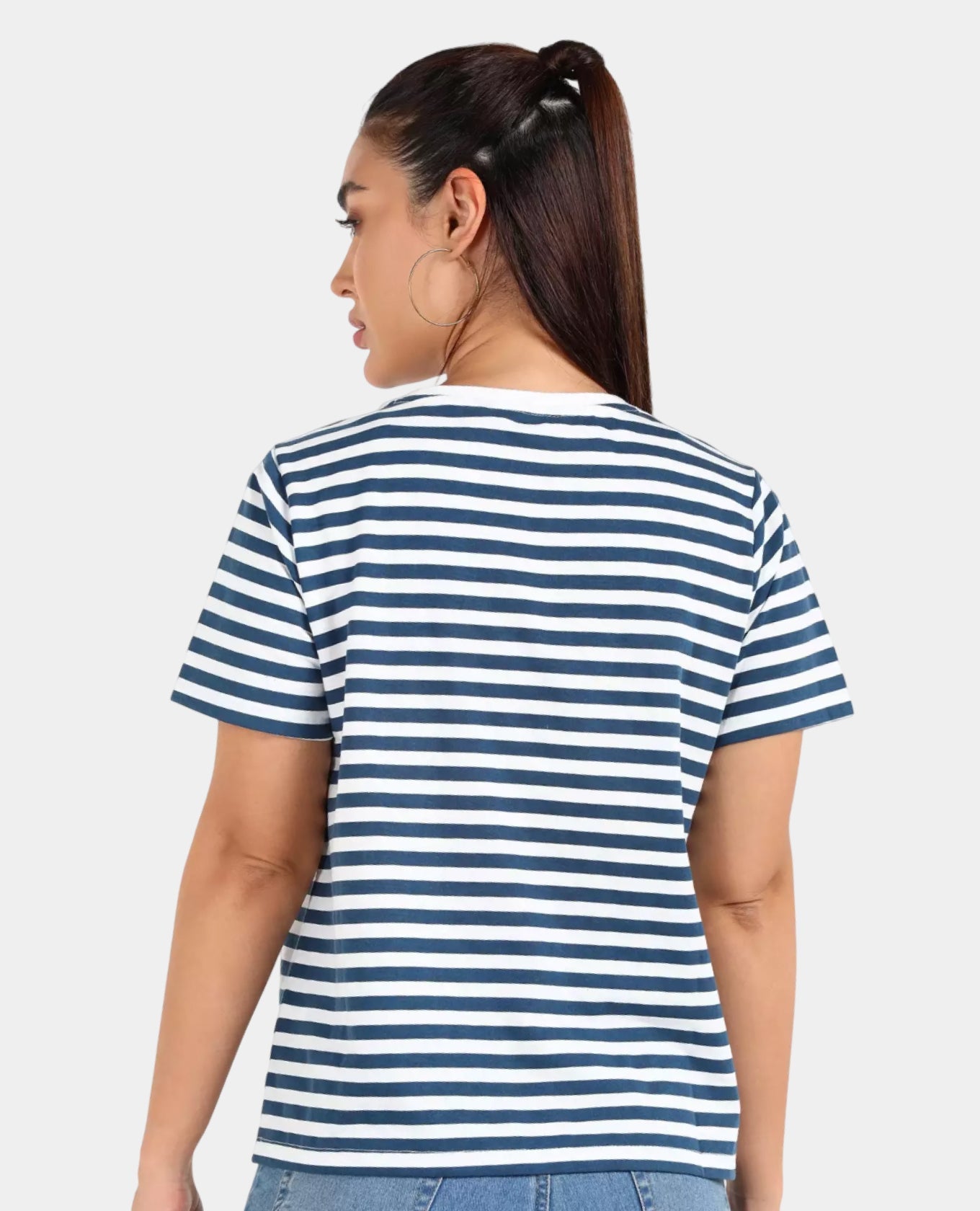 Round Neck Cotton Blend Blue T-Shirt