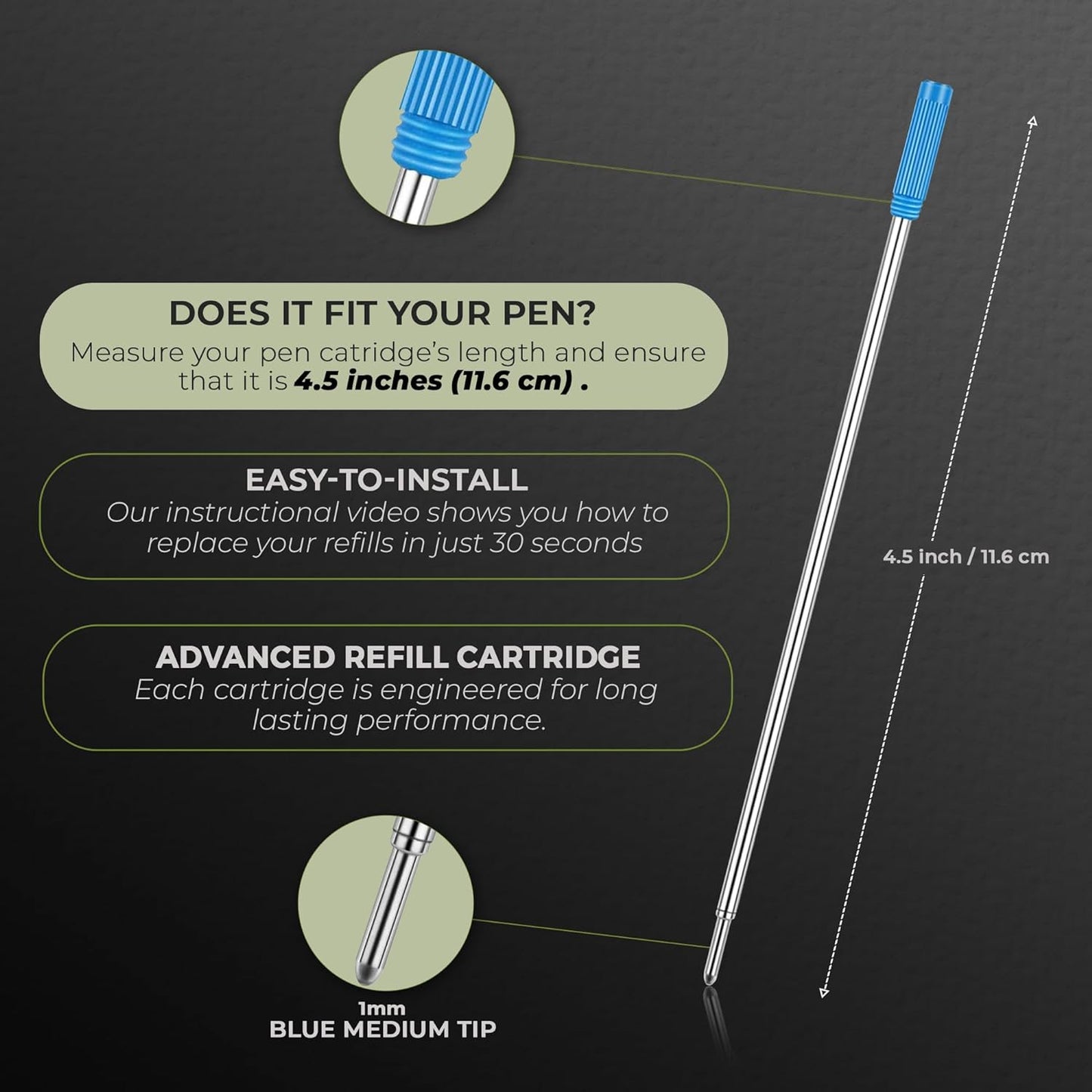 Blue Ballpoint Refills 4.5 inches (6pcs)