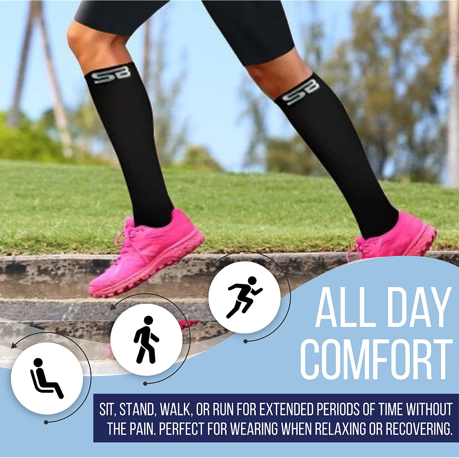3-Pair Compression Socks (15-20 mmHg)