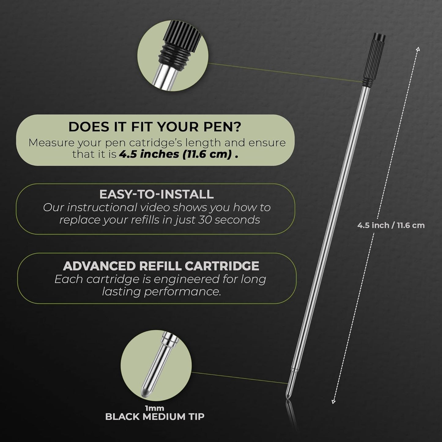 Black Ballpoint Refills 4.5 inches (6pcs)