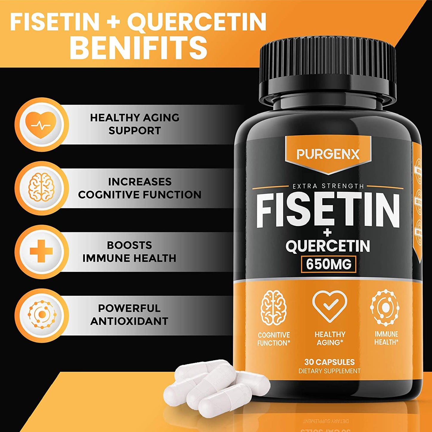 (60 Capsules | 650mg) Fisetin with Quercetin 650mg